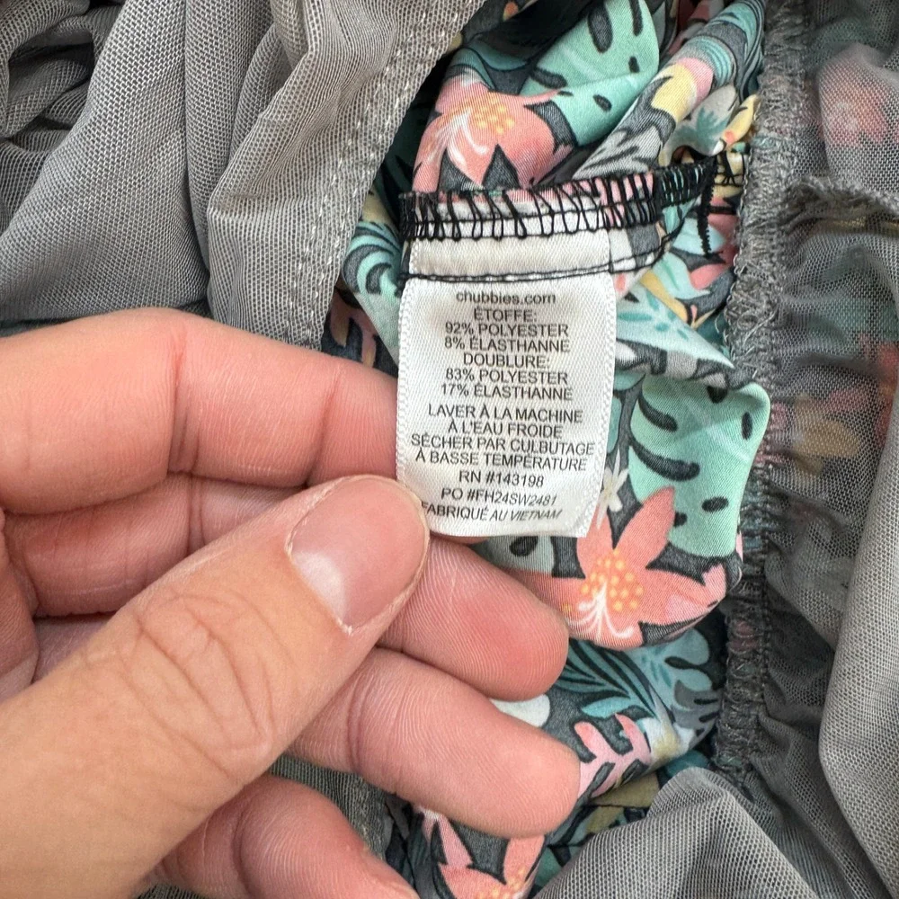 Chubbies Swim Trunks Mens Small Black Tropical Toucan Floral Summer Vacation